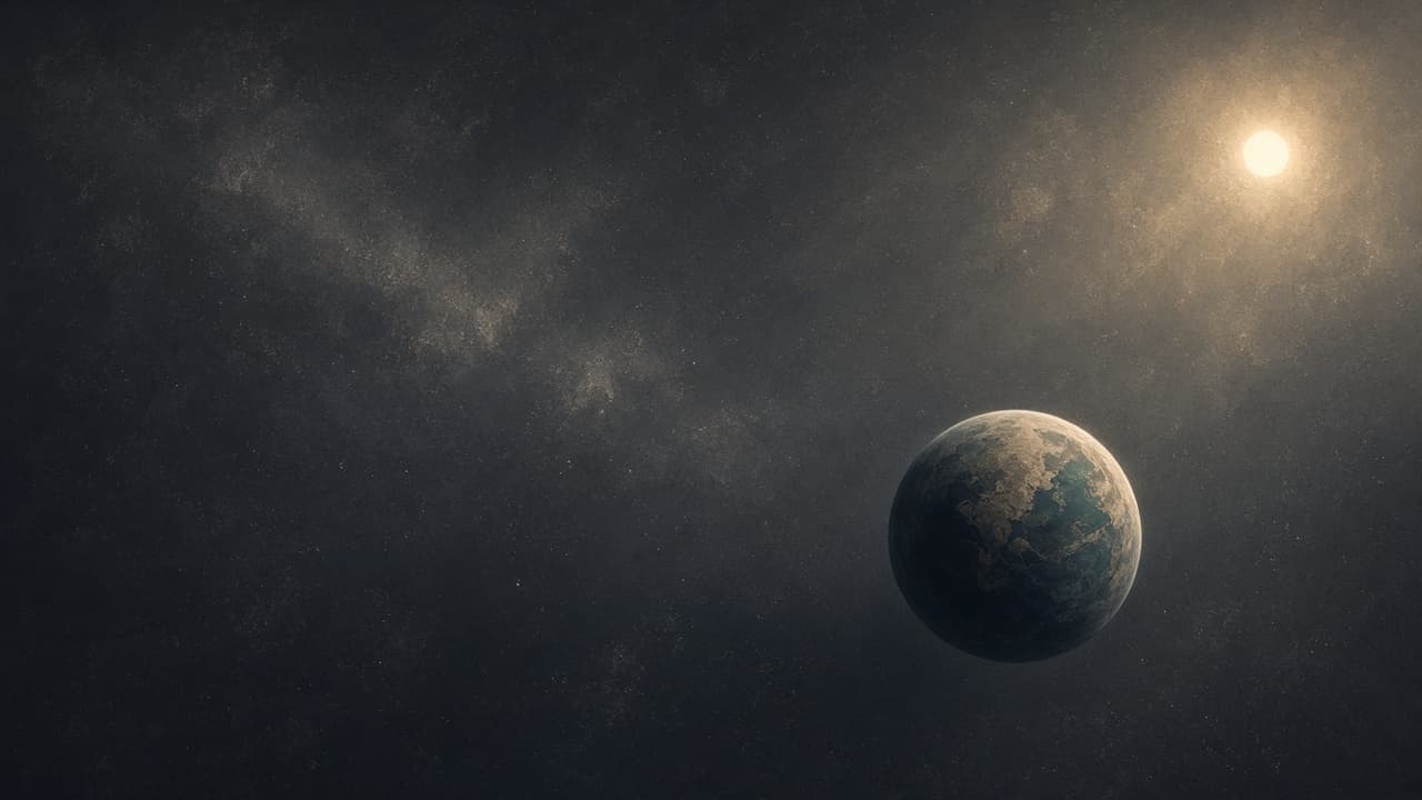 A distant ocean-bearing exoplanet seen across a huge gulf of empty space