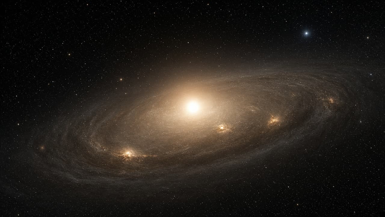 A young sun surrounded by a dusty disk with faint embryonic planets